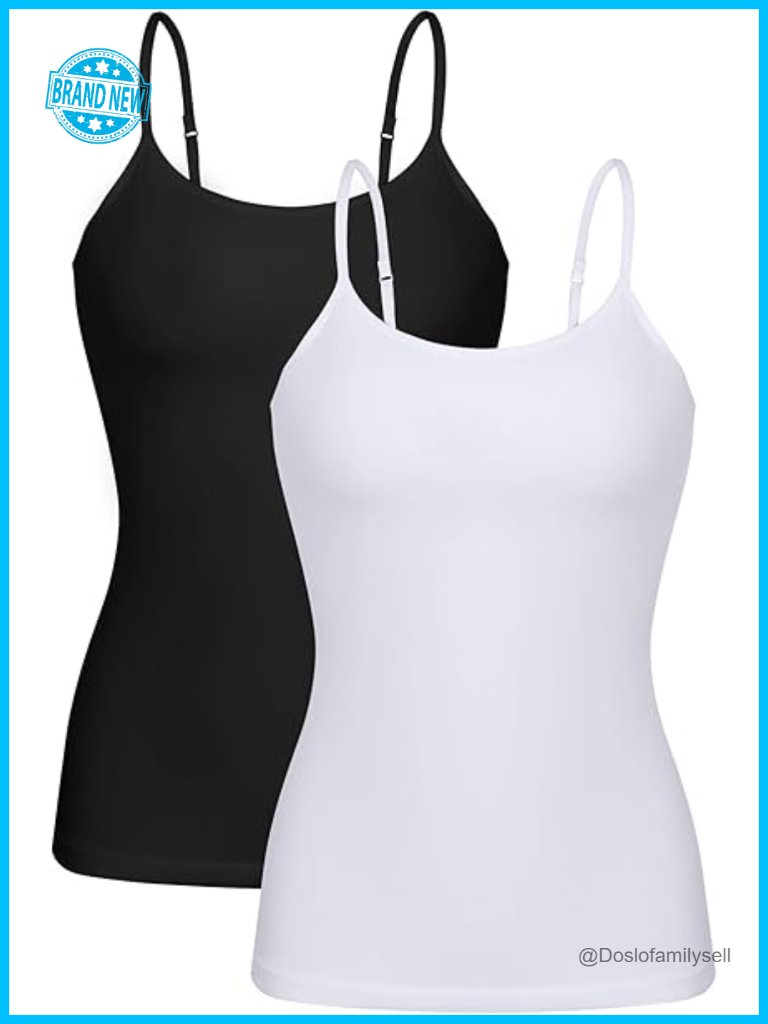 Cotton Camisole Tank Top With Adjustable Spaghetti Straps Built-In Shelf Bra